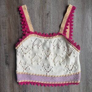 Zara Crochet Button Back Cropped Tank Top Knitted Sweater​